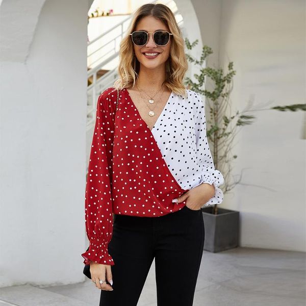 women's blouses & shirts european and american wear 2021 spring autumn splicing wave point long-sleeved blouse casual shirt woman, White
women's blouses & shirts european and american wear 2021 spring autumn splicing wave point long-sleeved blouse casual shirt woman, White