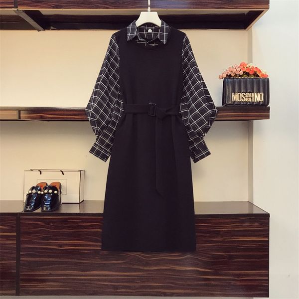 plus size -4xl office lady chess shirt female 2021 spring long lantern turndown collar fake two-piece dress i521, Black;gray
plus size -4xl office lady chess shirt female 2021 spring long lantern turndown collar fake two-piece dress i521, Black;gray