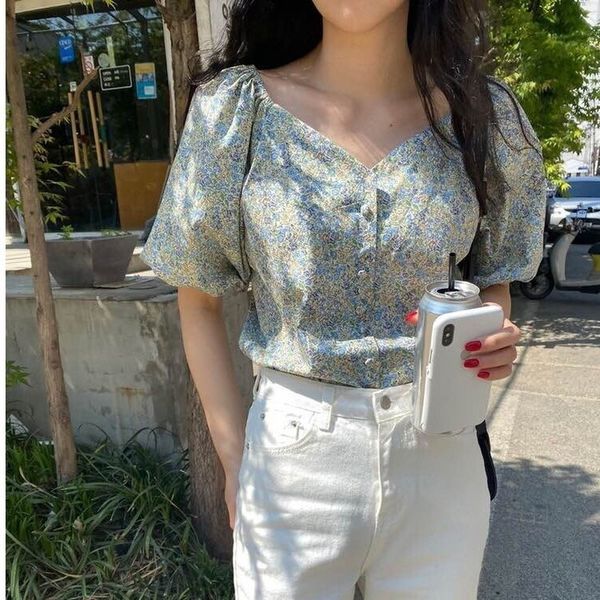 2021 new women's casual summer wear, retro style, flower button, cotton, short sleeve, regular korean fashion in 51nq, White
2021 new women's casual summer wear, retro style, flower button, cotton, short sleeve, regular korean fashion in 51nq, White
