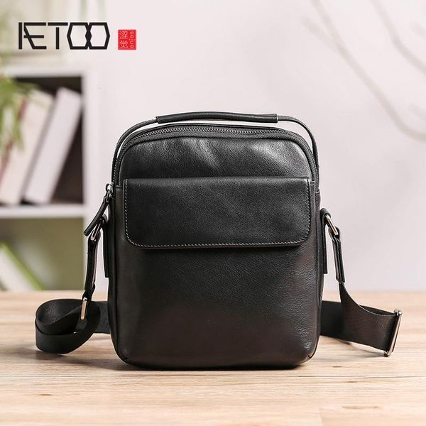 

HBP AETOO Men's Leather Shoulder Bag, Soft Leather Fashion Trend Casual Men's Bag, First Layer Cowhide Men's Diagonal Bag, Black