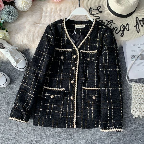 2021 new autumn winter tweed coat korean fashion small fragrance outwear vintage plaid woolen jacket women chaqueta mujer bodl, Black;brown
2021 new autumn winter tweed coat korean fashion small fragrance outwear vintage plaid woolen jacket women chaqueta mujer bodl, Black;brown