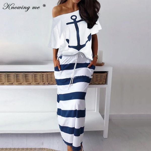 party dresses women two piece set dress hope boat anchor print shirts striped ankle-length elegant off shoulder sets, White;black
party dresses women two piece set dress hope boat anchor print shirts striped ankle-length elegant off shoulder sets, White;black