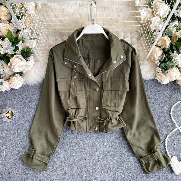women's jackets 2021 fashion spring autumn jacket solid safari style turn down collar full sleeve all match short coat with pockets, Black;brown
women's jackets 2021 fashion spring autumn jacket solid safari style turn down collar full sleeve all match short coat with pockets, Black;brown