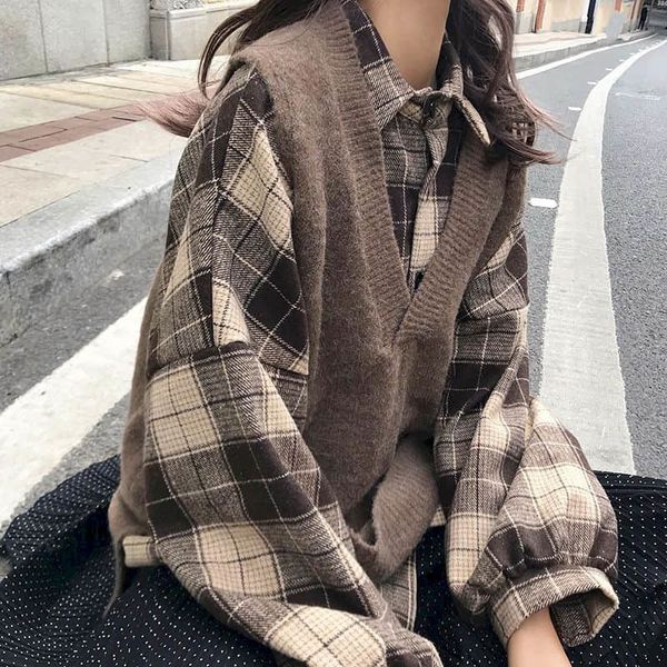 2021 lazy fall knitted woman's sweater vest loose of two pieces korean version jfho, White;black
2021 lazy fall knitted woman's sweater vest loose of two pieces korean version jfho, White;black