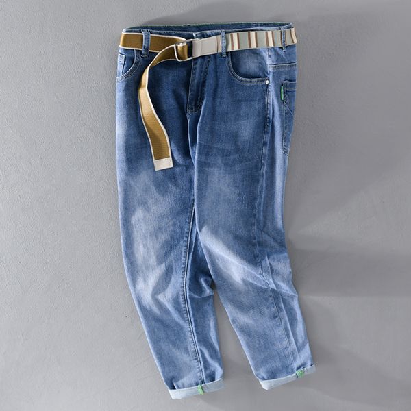 2021 new stretched cotton ankle-length with belt jeans pants blue spring trousers for men trendy comfortable mens clothing spodnie tboc
2021 new stretched cotton ankle-length with belt jeans pants blue spring trousers for men trendy comfortable mens clothing spodnie tboc