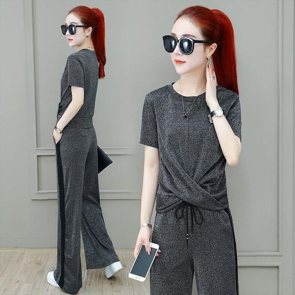 leisure tracksuit spring summer womens pants short sleeves t shirt two piece set middle waist thin wide leg suit, White
leisure tracksuit spring summer womens pants short sleeves t shirt two piece set middle waist thin wide leg suit, White