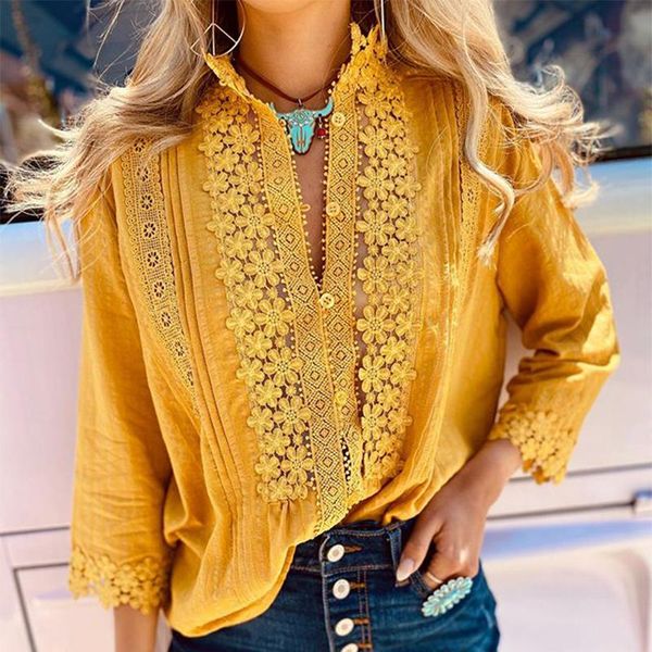 women's blouses & shirts fashionable solid color lace openwork long sleeve blouse summer 2021 casual shirt ladies clothing, White
women's blouses & shirts fashionable solid color lace openwork long sleeve blouse summer 2021 casual shirt ladies clothing, White