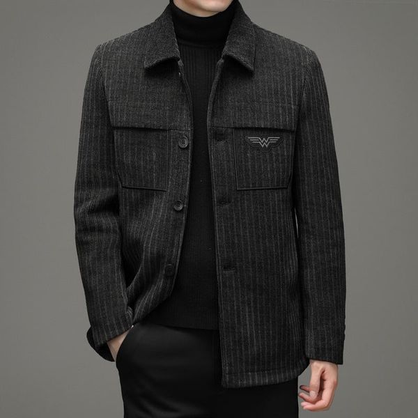 men's wool & blends mens winter coat chenille thicken fashion rurn down collar single breasted short jacket youth business coats, Black
men's wool & blends mens winter coat chenille thicken fashion rurn down collar single breasted short jacket youth business coats, Black