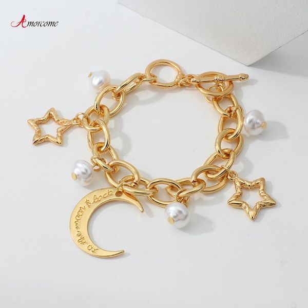 charm bracelets amorcome korean romantic female moon star pendant bracelet pearl alloy chain for women girls jewelry, Golden;silver
charm bracelets amorcome korean romantic female moon star pendant bracelet pearl alloy chain for women girls jewelry, Golden;silver