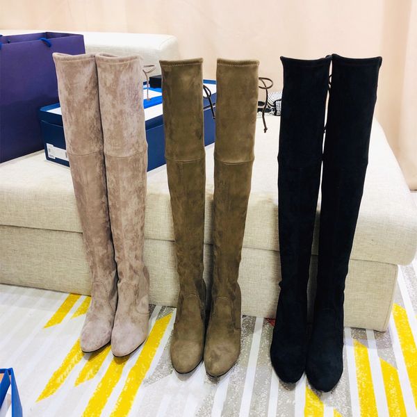 2021 luxury designer thigh-high boots classic pure color elastic slip on women over the knee height booties chunky high heels platform shoes, Black
2021 luxury designer thigh-high boots classic pure color elastic slip on women over the knee height booties chunky high heels platform shoes, Black