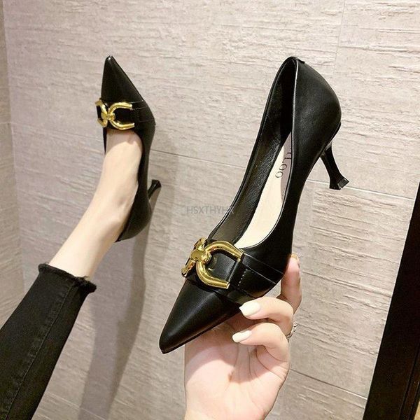 dress shoes women's thin high heels suede pointed toe shallow mouth stiletto heel metal buckle color matching fashion mid, Black
dress shoes women's thin high heels suede pointed toe shallow mouth stiletto heel metal buckle color matching fashion mid, Black