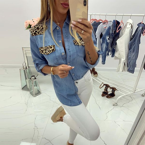 ladies casual stitching denim jeans shirt women summer leopard print long sleeve shirt collar blouse for female d30 21302, White
ladies casual stitching denim jeans shirt women summer leopard print long sleeve shirt collar blouse for female d30 21302, White
