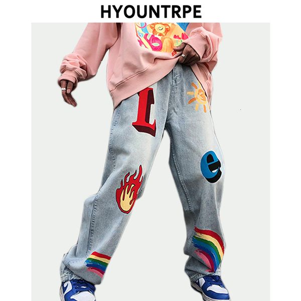 men's pants high street harajuku printed denim jeans mens casual zipper straight trouser loose hip hop streetwear jogging u92k, Black
men's pants high street harajuku printed denim jeans mens casual zipper straight trouser loose hip hop streetwear jogging u92k, Black