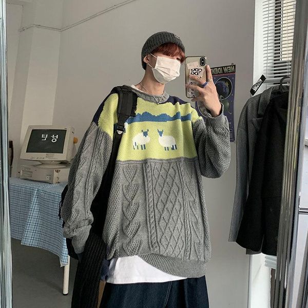 men's sweaters knitted sweater long sleeve round neck loose print retro hit color trend streetwear male clothes jacquard pullover autum, White;black
men's sweaters knitted sweater long sleeve round neck loose print retro hit color trend streetwear male clothes jacquard pullover autum, White;black