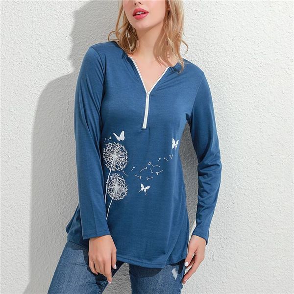 women's t-shirt women fashion printed long sleeve ladies casual zipper decor tee shirt for female clothing, White
women's t-shirt women fashion printed long sleeve ladies casual zipper decor tee shirt for female clothing, White