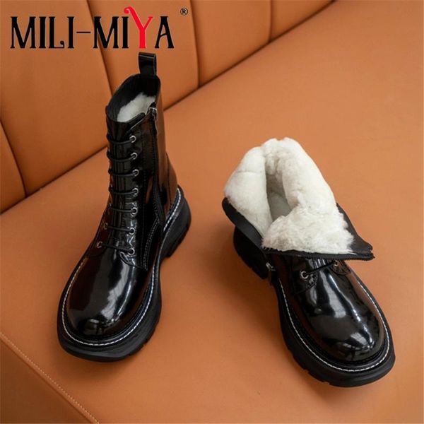 boots mili-miya arrival cow leather snow women ankle warm sheep fur lace up platform heels round toe zipper plus size 34-42, Black
boots mili-miya arrival cow leather snow women ankle warm sheep fur lace up platform heels round toe zipper plus size 34-42, Black