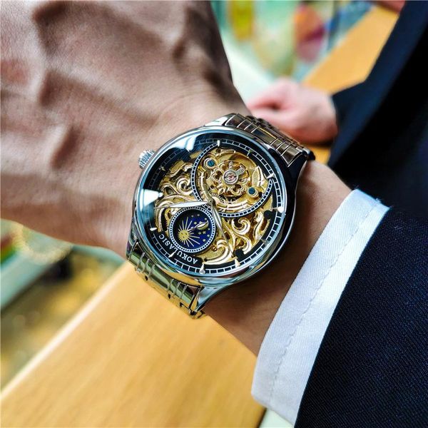 wristwatches aokulasic waterproof casual watch men hollow design tourbillon automatic mechanical man's luminous, moon phase, Slivery;brown
wristwatches aokulasic waterproof casual watch men hollow design tourbillon automatic mechanical man's luminous, moon phase, Slivery;brown