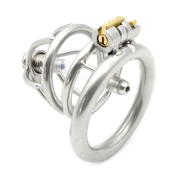 stainless steel penile bondage restraint cage with urethral catheter male chastity lock device couples flirt toy