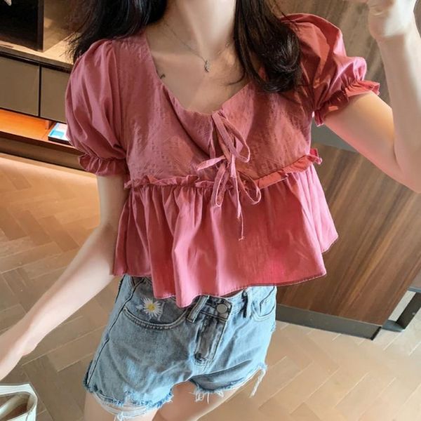 women's blouses & shirts blusas mujer de moda 2021 korea summer fashion sweet lace up women elegant solid office lady ruffle blouse, White
women's blouses & shirts blusas mujer de moda 2021 korea summer fashion sweet lace up women elegant solid office lady ruffle blouse, White
