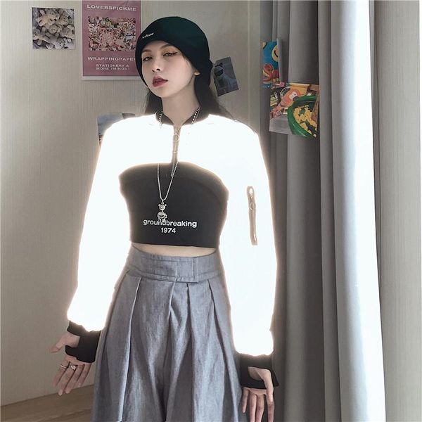 women's jackets fashion short jacket autumn 2021 korean version super fire reflective loose long sleeve women coat, Black;brown
women's jackets fashion short jacket autumn 2021 korean version super fire reflective loose long sleeve women coat, Black;brown
