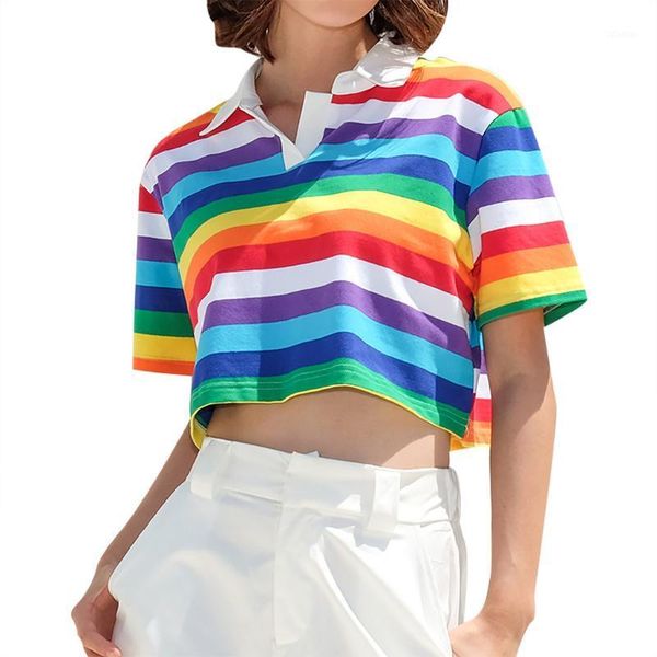 women's blouses women's & shirts korean fashion women turn-down collar short sleeve rainbow striped print crop blusas femininas de, White
women's blouses women's & shirts korean fashion women turn-down collar short sleeve rainbow striped print crop blusas femininas de, White