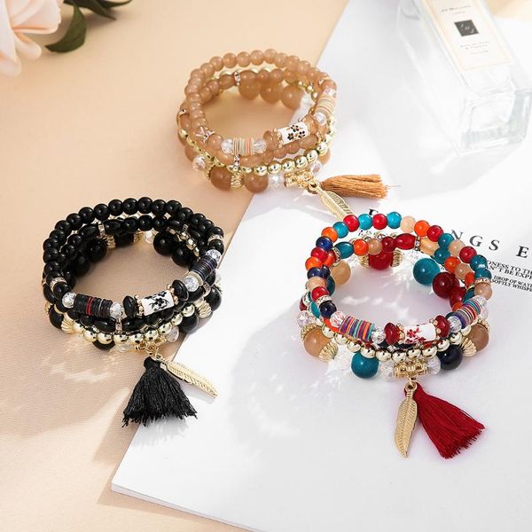 beaded, strands bohemian acrylic multi-layer beaded bracelet ethnic style wild four-piece set of leaf tassel pendant women jewelry, Black
beaded, strands bohemian acrylic multi-layer beaded bracelet ethnic style wild four-piece set of leaf tassel pendant women jewelry, Black