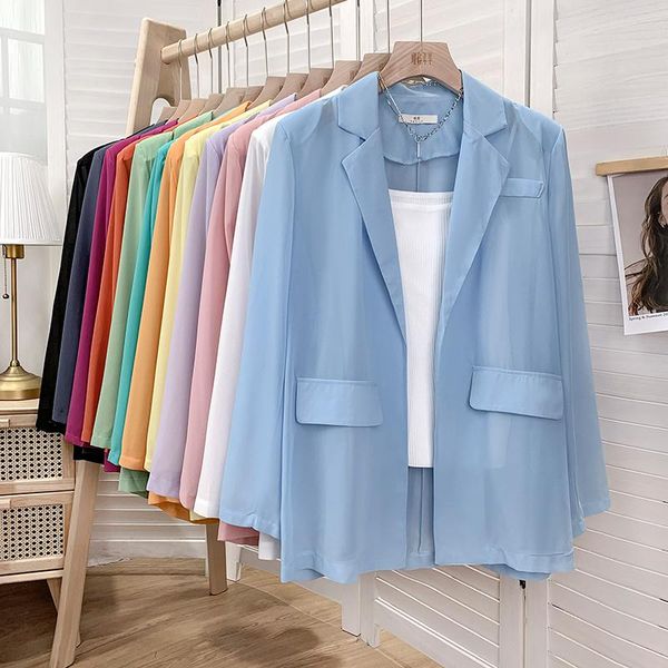 women's suits & blazers lauri laki solid chiffon blazer jacket women elegant formal loose long sleeve coats summer 2021 vintage outwear, White;black
women's suits & blazers lauri laki solid chiffon blazer jacket women elegant formal loose long sleeve coats summer 2021 vintage outwear, White;black