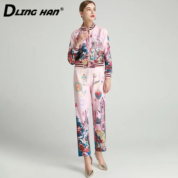 women's two piece pants dlinghan fashion floral print set stand collar long sleeve jacket + high waist two-piece designer autumn, White
women's two piece pants dlinghan fashion floral print set stand collar long sleeve jacket + high waist two-piece designer autumn, White