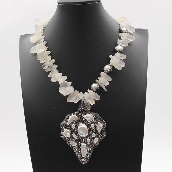 guaiguai jewelry white quartzs rough pearl necklace cultured white pearl black crystal pave big pendant handmade for women, Silver
guaiguai jewelry white quartzs rough pearl necklace cultured white pearl black crystal pave big pendant handmade for women, Silver