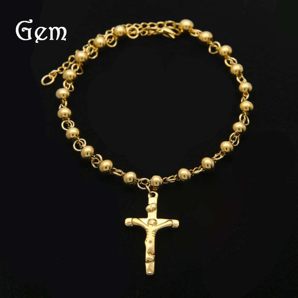 rosary bracelet stainless steel color preserving cross jesus beaded bracelet gold plated hip hop bracelet, Silver
rosary bracelet stainless steel color preserving cross jesus beaded bracelet gold plated hip hop bracelet, Silver