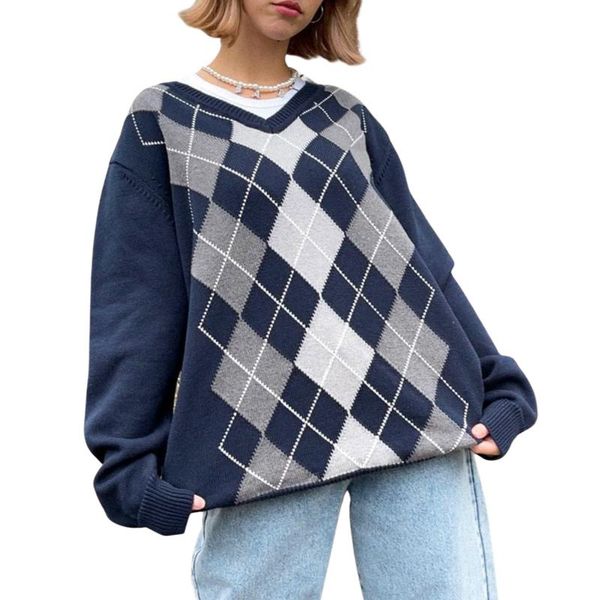 women's sweaters women casual argyle plaid sweater pullover long sleeve preppy y2k e-girl autumn winter top, White;black
women's sweaters women casual argyle plaid sweater pullover long sleeve preppy y2k e-girl autumn winter top, White;black