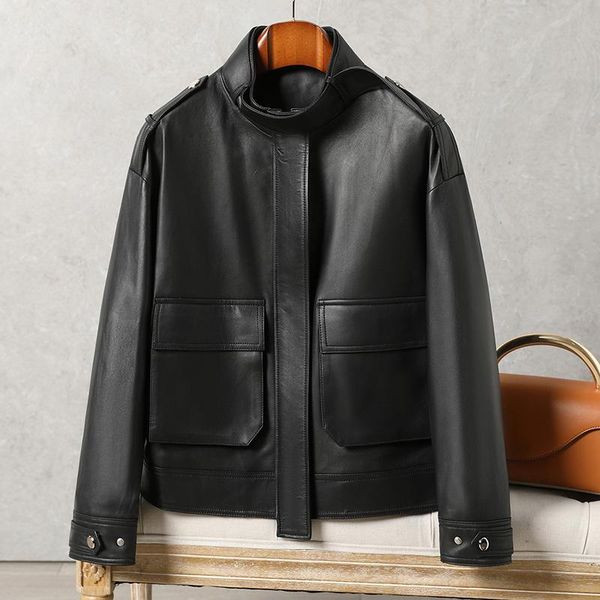 women's leather & faux shzq spring and autumn 2021 little sheep jacket fashion motorcycle single pack, Black
women's leather & faux shzq spring and autumn 2021 little sheep jacket fashion motorcycle single pack, Black