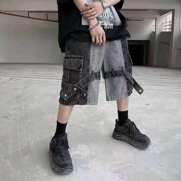 men's shorts distressed wased pocket strap denim high street retro wide leg oversize jeans short harajuku loose casual, White;black
men's shorts distressed wased pocket strap denim high street retro wide leg oversize jeans short harajuku loose casual, White;black