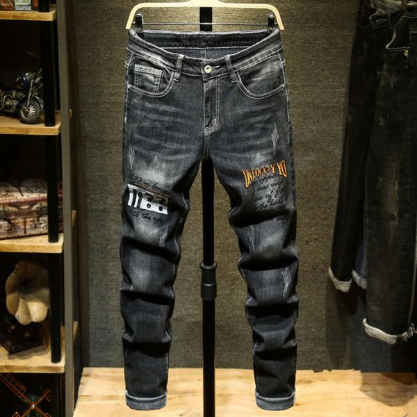 ins autumn and winter embroidered jeans men's casual slim small feet elastic handsome personality long pants fashion, Blue
ins autumn and winter embroidered jeans men's casual slim small feet elastic handsome personality long pants fashion, Blue
