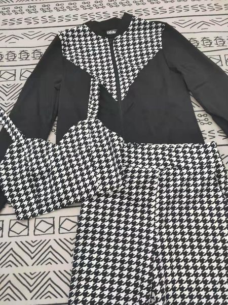 women's two piece pants autumn houndstooth three-piece sets women vest + zipper long sleeve jacket fashion outfits, White
women's two piece pants autumn houndstooth three-piece sets women vest + zipper long sleeve jacket fashion outfits, White