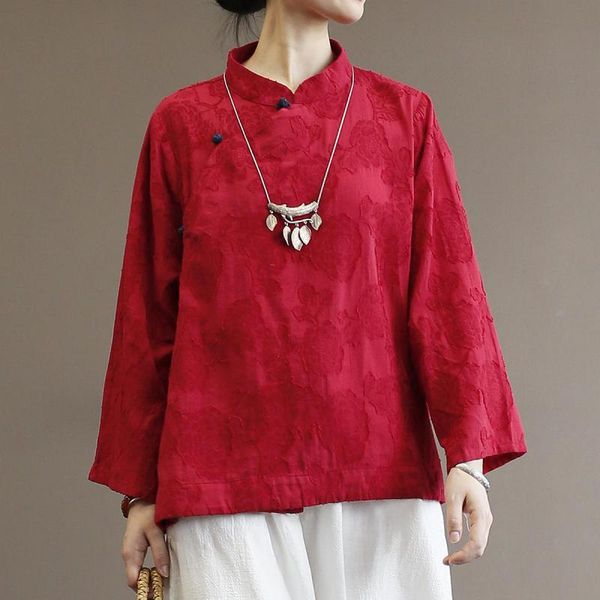 women's blouses & shirts johnature vintage nine quarter sleeve stand collar floral button 2021 autumn clothes cotton linen women, White
women's blouses & shirts johnature vintage nine quarter sleeve stand collar floral button 2021 autumn clothes cotton linen women, White