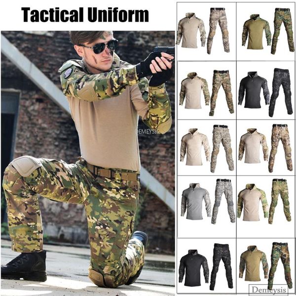 tactical soldiers uniform army combat camouflage set paintball hunting suit shirt + pants with knee elbow pads, Camo
tactical soldiers uniform army combat camouflage set paintball hunting suit shirt + pants with knee elbow pads, Camo