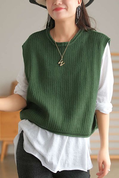 autumn artistic round neck loose cotton knitted vest women's sleeveless waistcoat, White
autumn artistic round neck loose cotton knitted vest women's sleeveless waistcoat, White