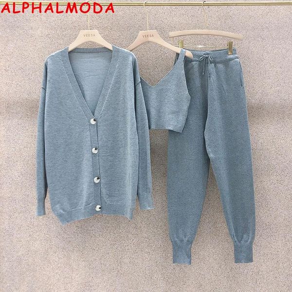 women's two piece pants alphalmoda 2021 autumn winter arrival long-sleeve knitted cardigans + vest women 3pcs fashion suit, White
women's two piece pants alphalmoda 2021 autumn winter arrival long-sleeve knitted cardigans + vest women 3pcs fashion suit, White