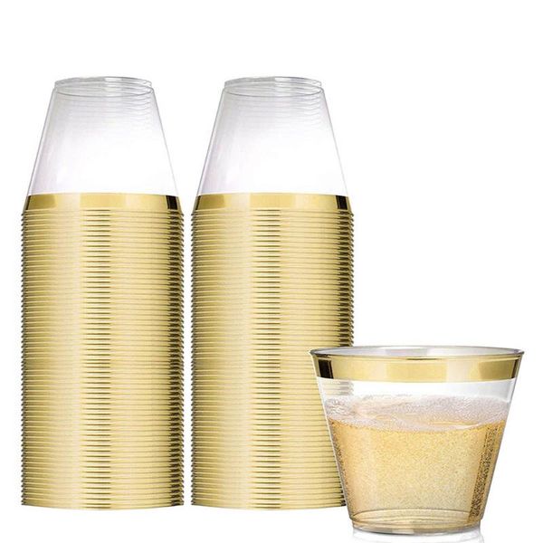 disposable cups & straws golden plastic cup 9 oz hard wine glass party wedding transparent with gold rim
disposable cups & straws golden plastic cup 9 oz hard wine glass party wedding transparent with gold rim