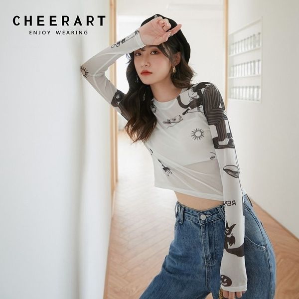 cheerart white mesh long sleeve basic tshirt women transparent tight vintage printed summer t shirt fashion 210315
cheerart white mesh long sleeve basic tshirt women transparent tight vintage printed summer t shirt fashion 210315