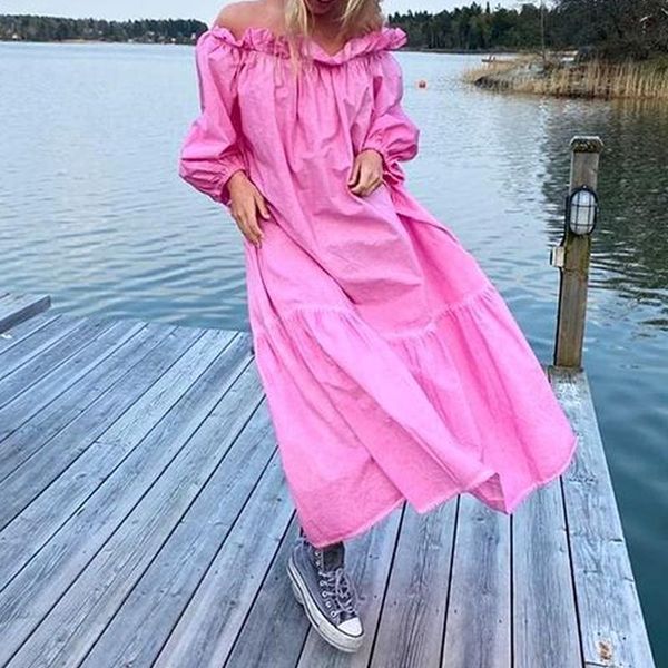 casual dresses off shoulder ruffle long sleeve women dress high waist loose patchwork autumn solid pink vestidos 2021, Black;gray
casual dresses off shoulder ruffle long sleeve women dress high waist loose patchwork autumn solid pink vestidos 2021, Black;gray