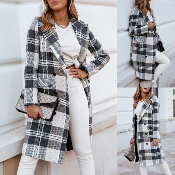 women's wool & blends shzq women casual woolen coats autumn winter long sleeve plaid jacket coat woman turn down collar double breasted, Black
women's wool & blends shzq women casual woolen coats autumn winter long sleeve plaid jacket coat woman turn down collar double breasted, Black