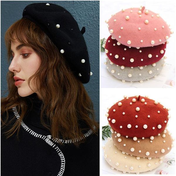 women girl luxury pearls beret hats french artist cashmere retro beanie flat 2021 autumn fashion lady female solid color cap berets, Blue;gray
women girl luxury pearls beret hats french artist cashmere retro beanie flat 2021 autumn fashion lady female solid color cap berets, Blue;gray