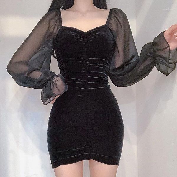 autumn women velvet dress square neck transparent puff sleeve short nightclub vestidos mujer casual dresses, Black;gray
autumn women velvet dress square neck transparent puff sleeve short nightclub vestidos mujer casual dresses, Black;gray