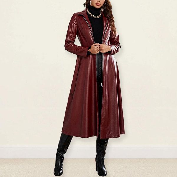 women's fur & faux vintage pu jacket 2021 spring x-long leather coat women fashion solid stand-up collar zipper retro female, Black
women's fur & faux vintage pu jacket 2021 spring x-long leather coat women fashion solid stand-up collar zipper retro female, Black