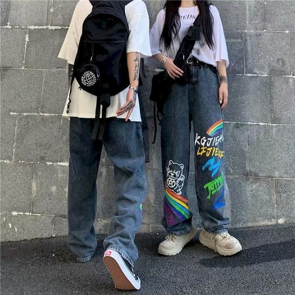 women's male brem pants, loose, straight trend ins high street hip-hop, rainbow graffiti, printed punk letter. 8698, Blue
women's male brem pants, loose, straight trend ins high street hip-hop, rainbow graffiti, printed punk letter. 8698, Blue