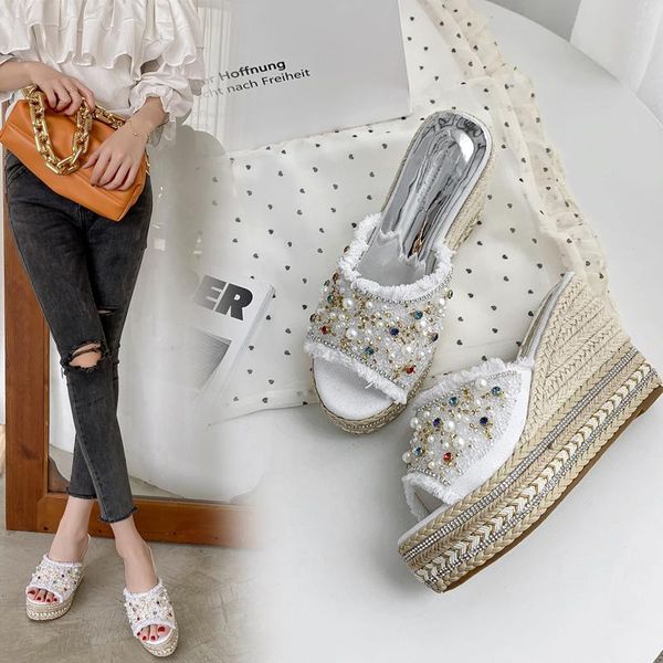 sandals summer thick heels women fashion rhinestone wedges heel, Black 
sandals summer thick heels women fashion rhinestone wedges heel, Black