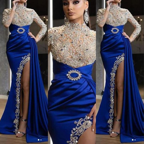 royal blue evening dresses wear high neck split crystal beaded illusion long sleeves sweep train pageant dress prom dress formal gowns, Black;red
royal blue evening dresses wear high neck split crystal beaded illusion long sleeves sweep train pageant dress prom dress formal gowns, Black;red