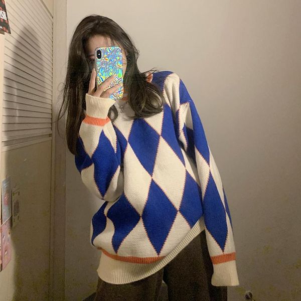 women's sweater geometric argyle printed o neck knitted pullover sweaters loose casual fashion autumn winter streetwear jumper, White;black
women's sweater geometric argyle printed o neck knitted pullover sweaters loose casual fashion autumn winter streetwear jumper, White;black